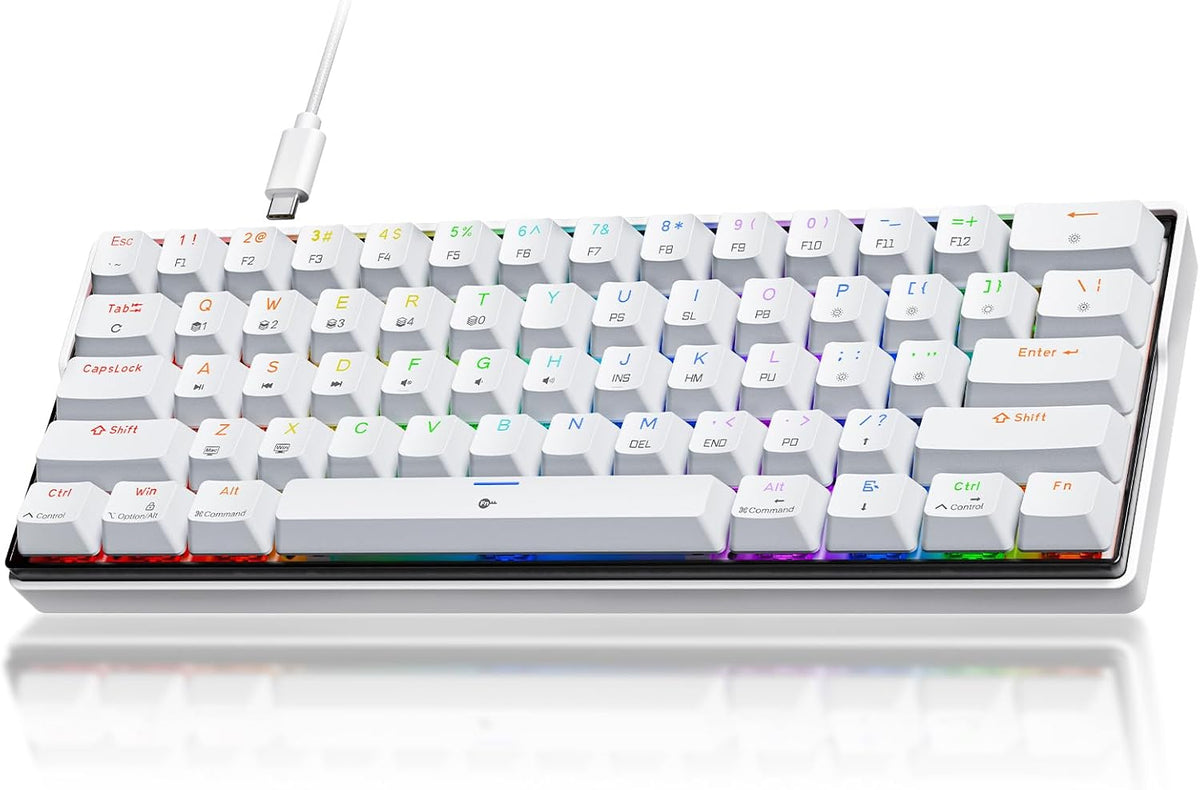 KEMOVE K61SE Gaming Tastatur, 60% Mechanisch RGB US-Layout Weiß mit Blauen Clicky Switches