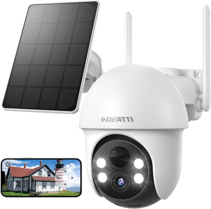 DEATTI 5MP PTZ WLAN-Solar-Überwachungskamera für Außenbereich, 360-Grad-Sicht, Personenerkennung, intelligenter Alarm, kompatibel mit Alexa
