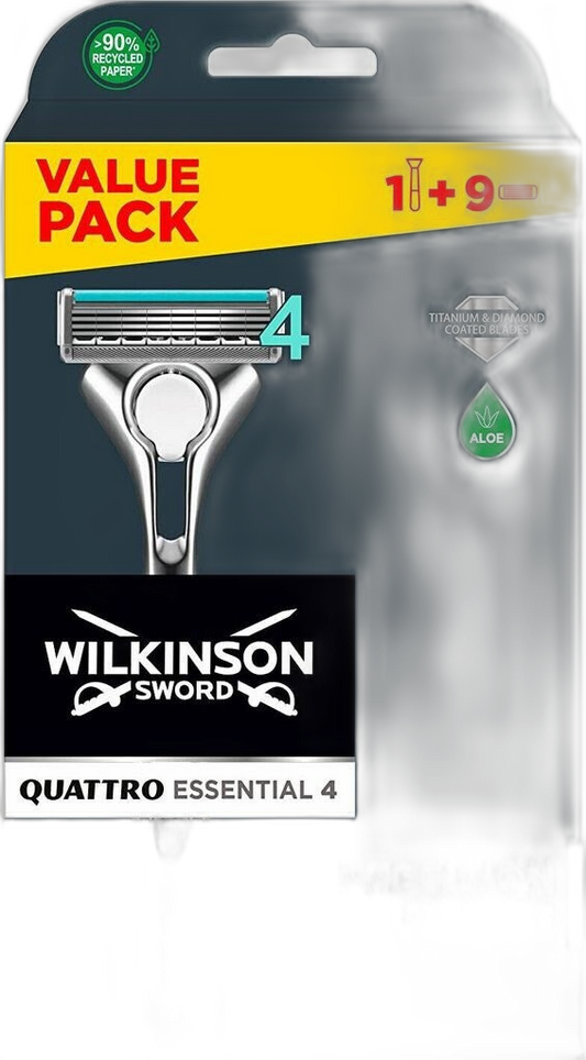 Wilkinson Quattro Essential Sensitive Rasierer mit 9 Ersatzklingen