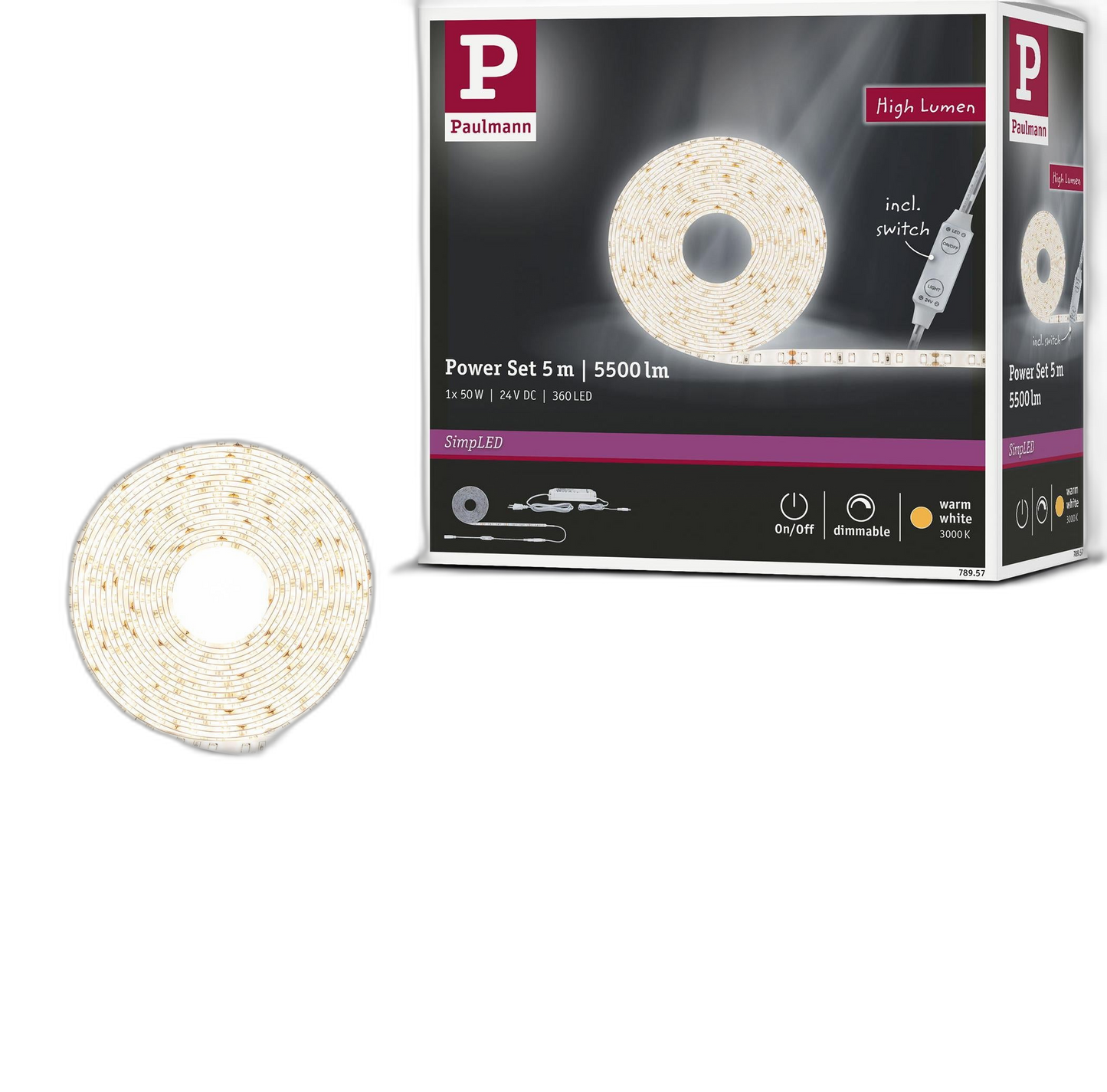 Paulmann SimpLED Power LED Strip – Warmweiß, Komplettset