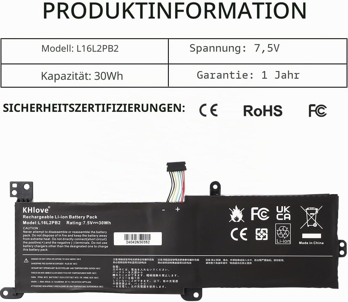 KHlove Laptop Akku für IdeaPad 320 L16M2PB1 L16M2PB2 L16C2PB2 L16L2PB2 5,2Ah