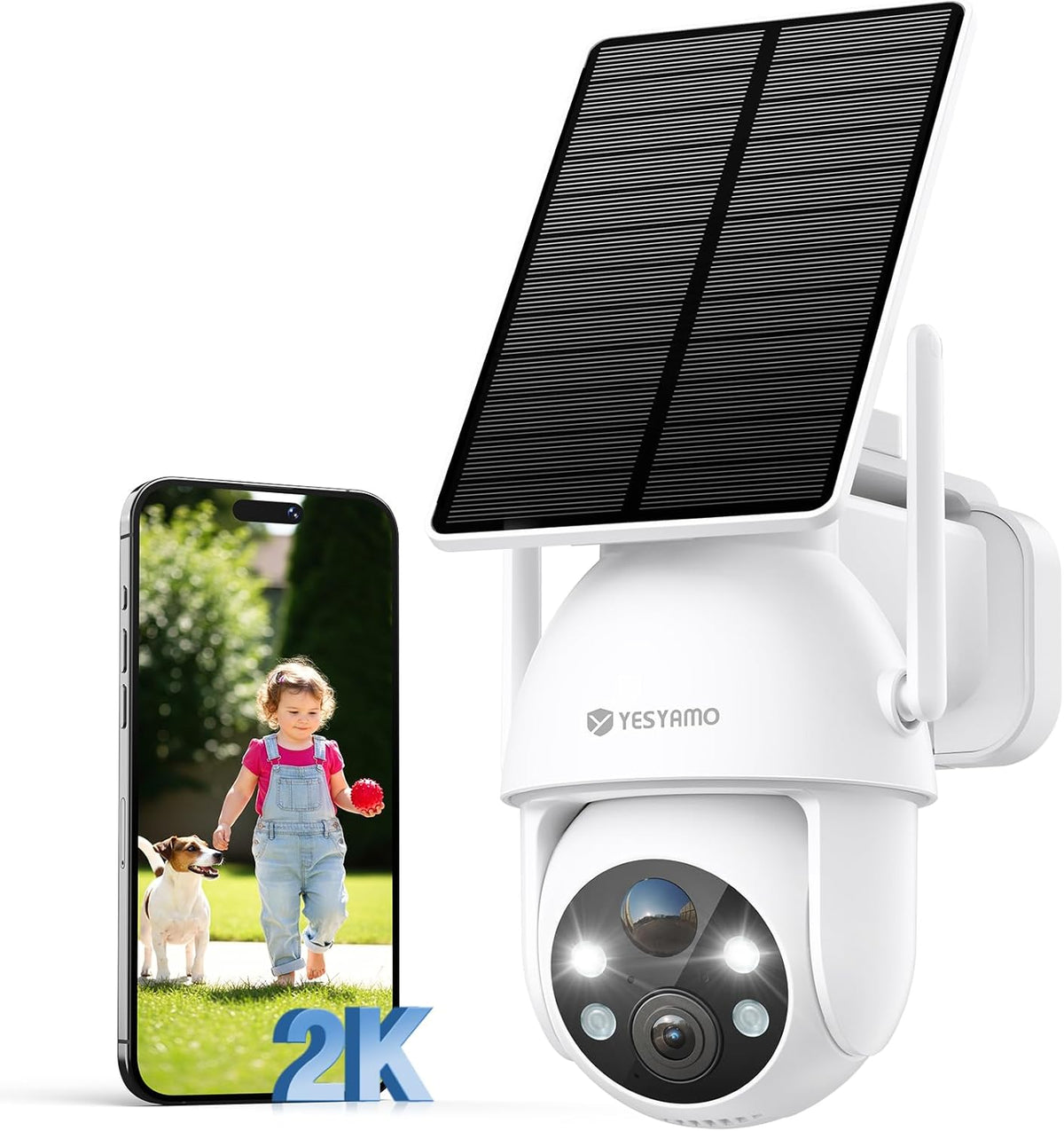 YESYAMO 2K Überwachungskamera Aussen Akku, 355°/90° Pan Tilt WLAN Kamera mit Farbnachtsicht, solar Kamera Überwachung außen, PIR Bewegungsmelder, Cloud/SD Storage, 2-Wege-Audio, 2,4 GHz WLAN (weiß)