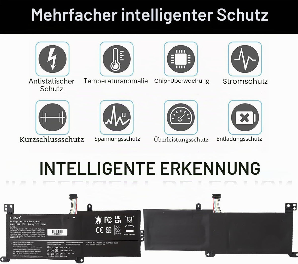 KHlove Laptop Akku für IdeaPad 320 L16M2PB1 L16M2PB2 L16C2PB2 L16L2PB2 5,2Ah