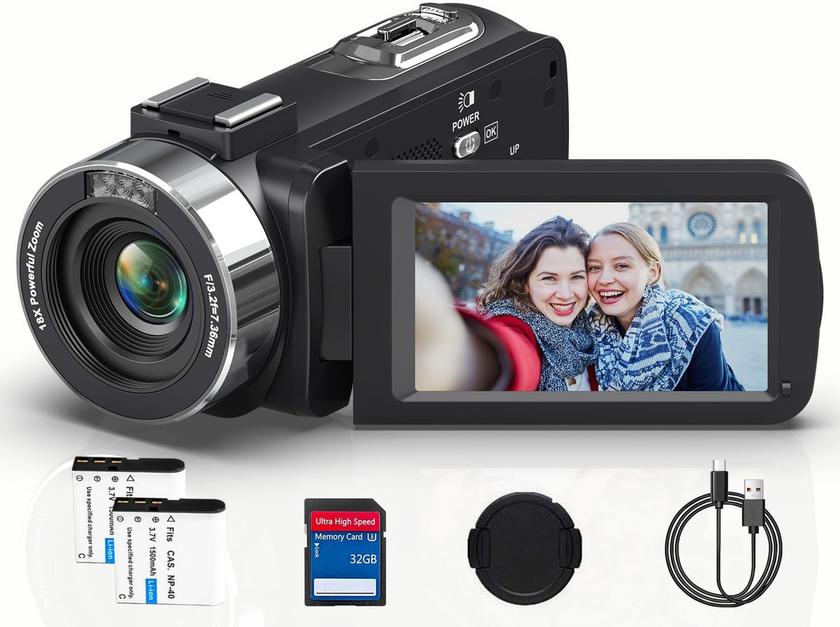 Video Camera 4K Camcorder 48MP with IR Night Vision, 18X