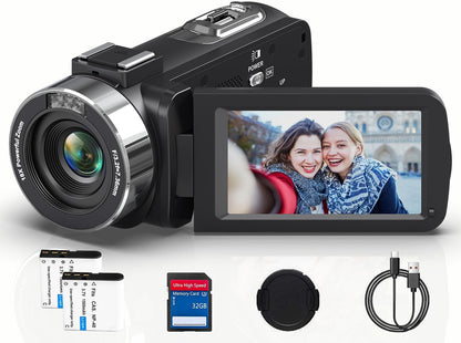 Video Camera 4K Camcorder 48MP with IR Night Vision, 18X