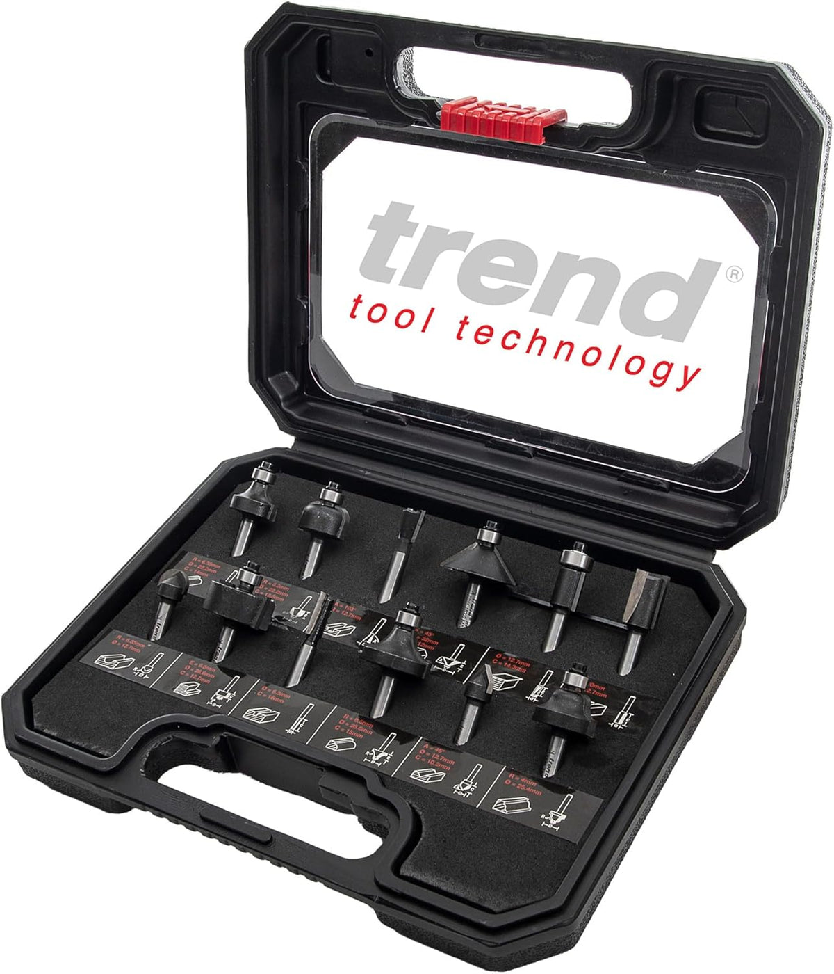 Trend 12-teiliges Fräser-Starter-Set, 1/4 Zoll Schaft, Hartmetallbestückt, Mit Aufbewahrungskoffer