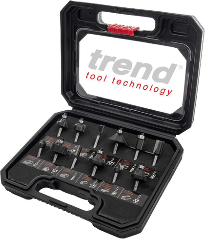 Trend 12-teiliges Fräser-Starter-Set, 1/4 Zoll Schaft, Hartmetallbestückt, Mit Aufbewahrungskoffer