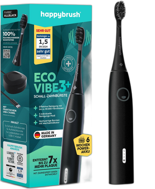 happybrush StarterKit Eco Vibe 3+ Schall-Zahnbürste, schwarz