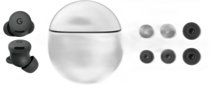 Google Pixel Buds 2a mit Ladecase und Ohrstöpseln