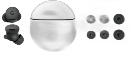 Google Pixel Buds 2a mit Ladecase und Ohrstöpseln