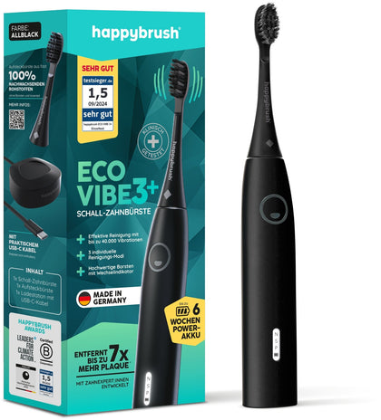 happybrush StarterKit Eco Vibe 3+ elektrische Zahnbürste Schwarz
