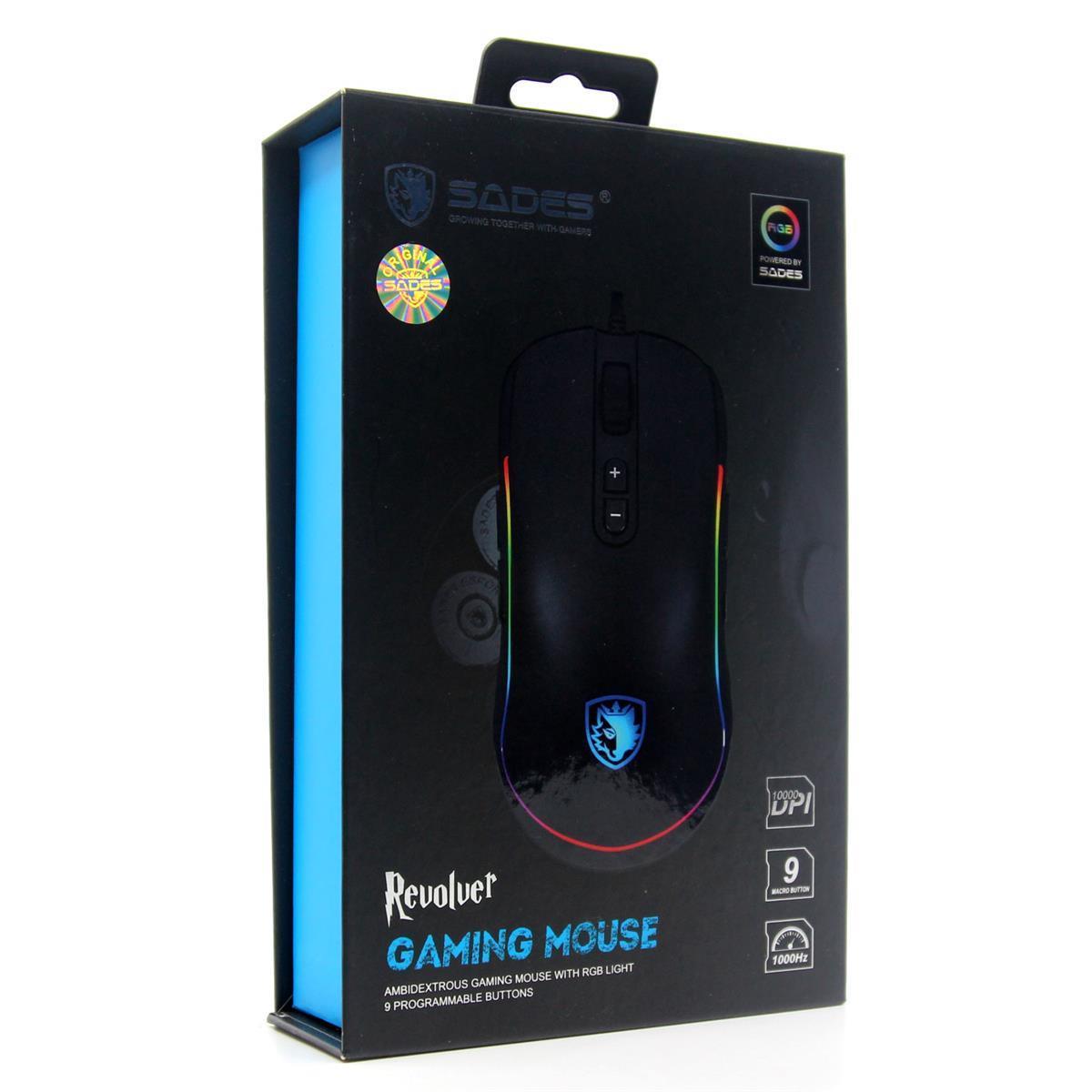SADES Wired Gaming Mouse Revolver, 9 Tasten, 10.000 DPI Schwarz