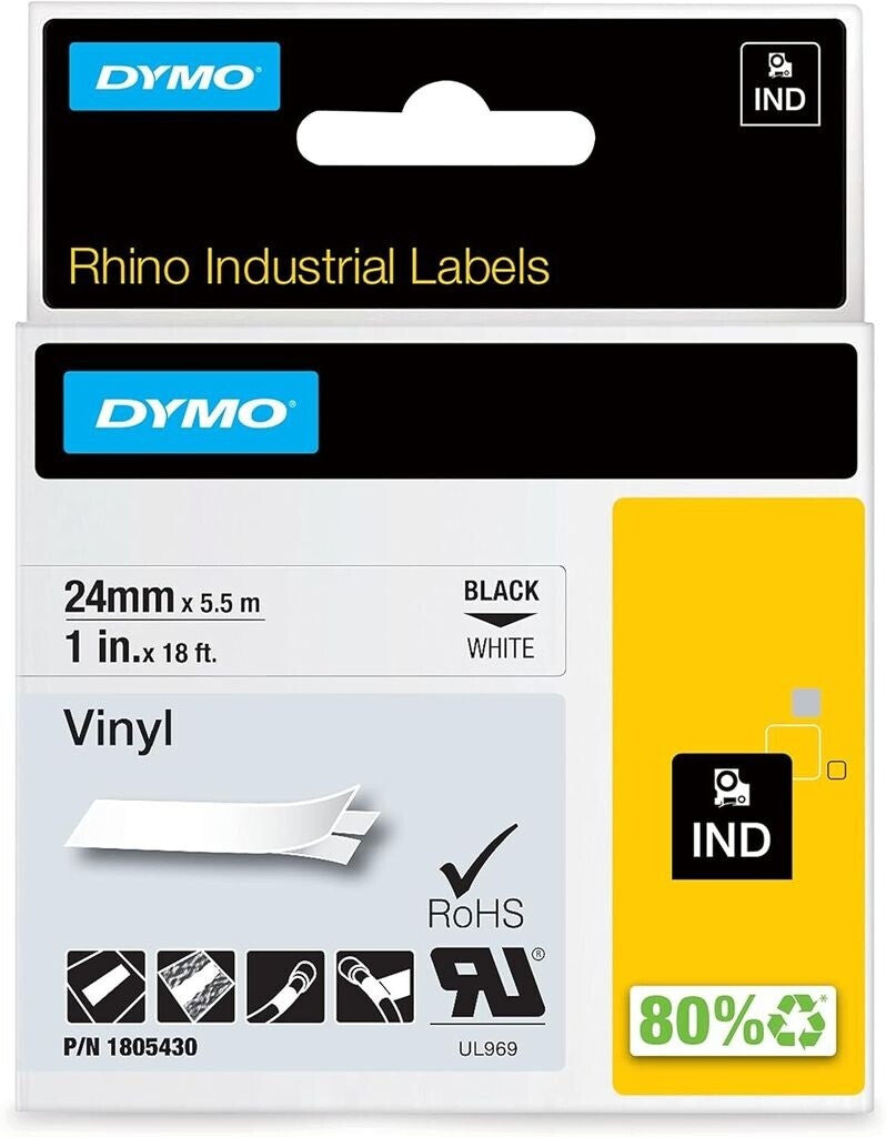 DYMO 1805430 Schriftband Vinyl schwarz/weiß 1 Rolle (24 mm x 5,5 m)