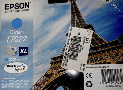 Original EPSON 7022 XL Tinten Druckerpatrone Cyan 2000 Seiten Pages DURA Brite D