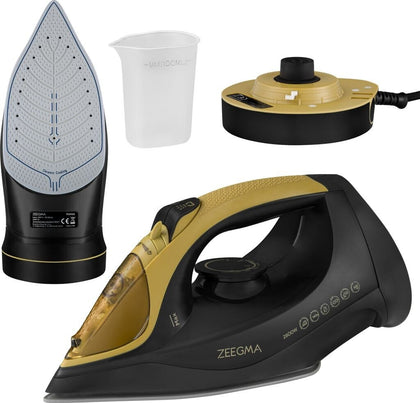 ZEEGMA Ironee Dampfbügeleisen Keramiksohle 2600W Schwarz-Gold
