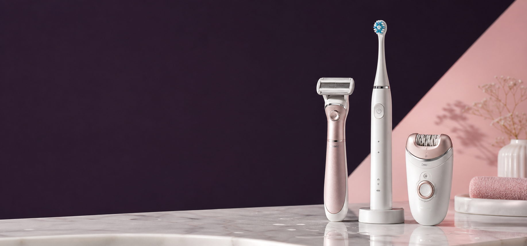 Körperpflege-Kampagne mit Rasierer, elektrischer Zahnbürste und Beauty-Geräten
