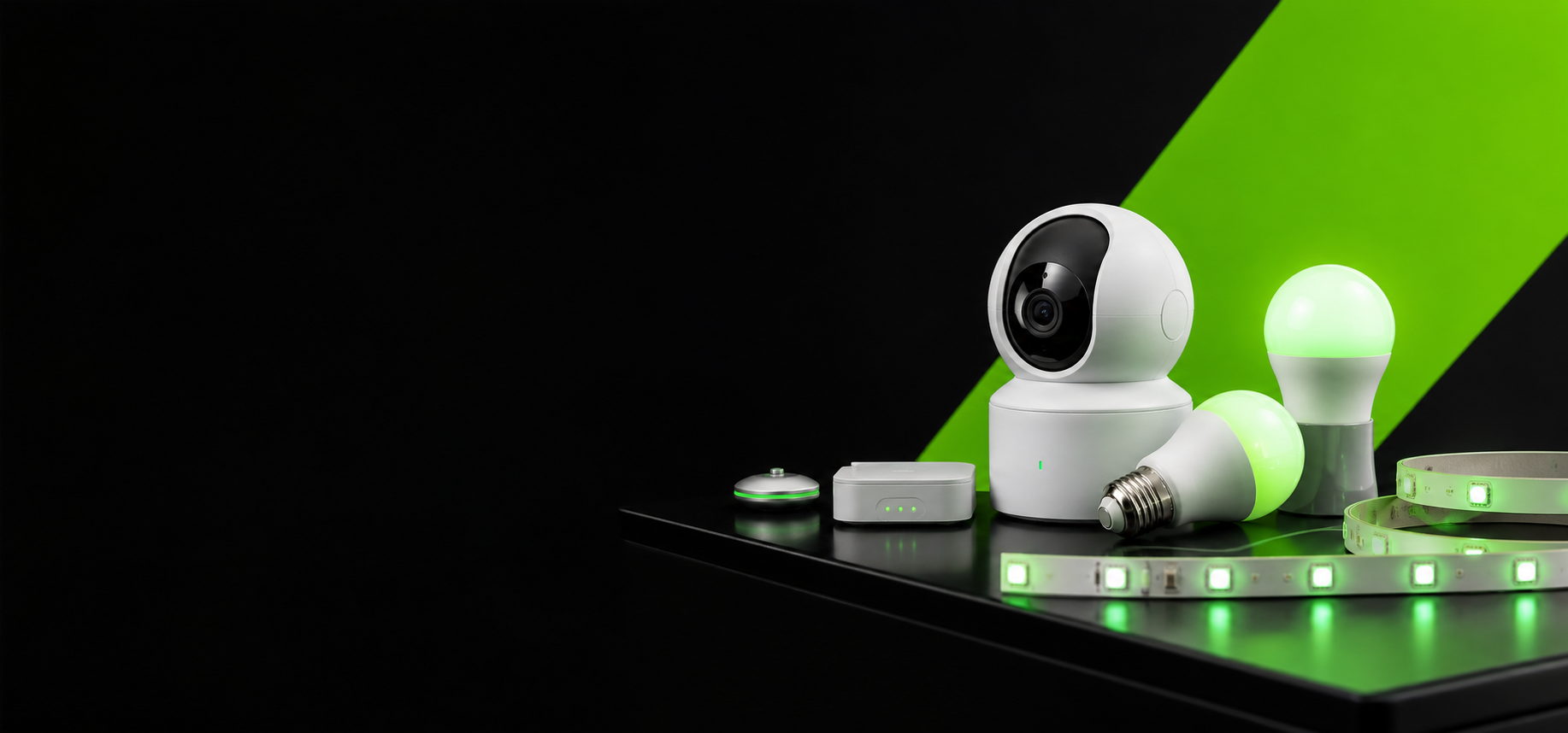Smart-Home-Kampagne mit Überwachungskamera, smarter Beleuchtung und LED-Strip